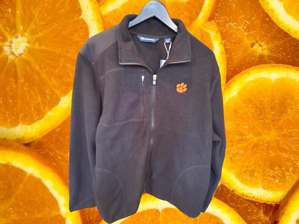New Cutter and Buck Black Fleece Jacket with Orange Clemson Paw Size XL